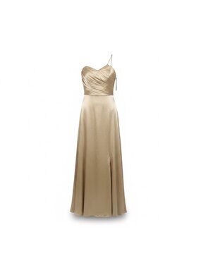 Galina Signature Womens Gold One-Shoulder Formal Gown Elegant Design Size 10